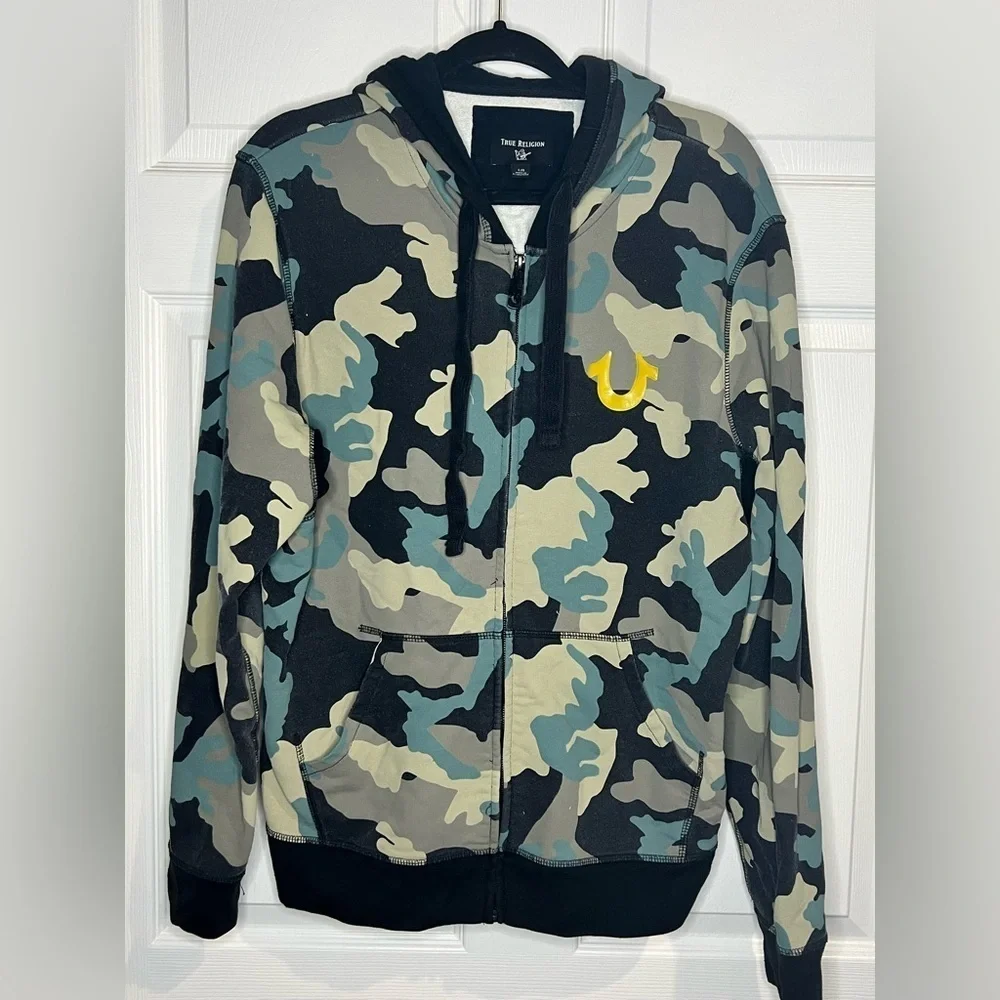 True Religion Men's multicolored camo hooded jacket - Size Large